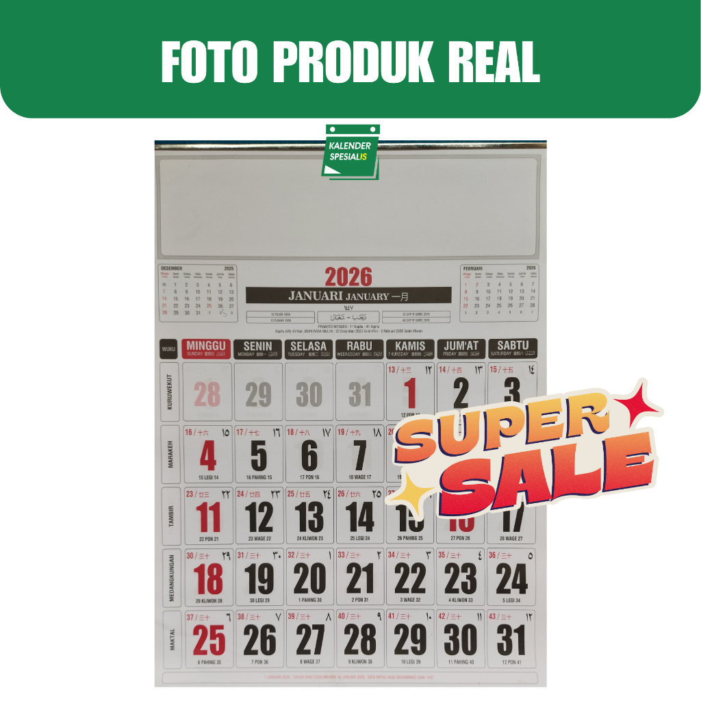 

PROMO KALENDER DINDING BESAR TAHUN 2026 UKURAN 46 CM X 65 CM HVS TERMURAH