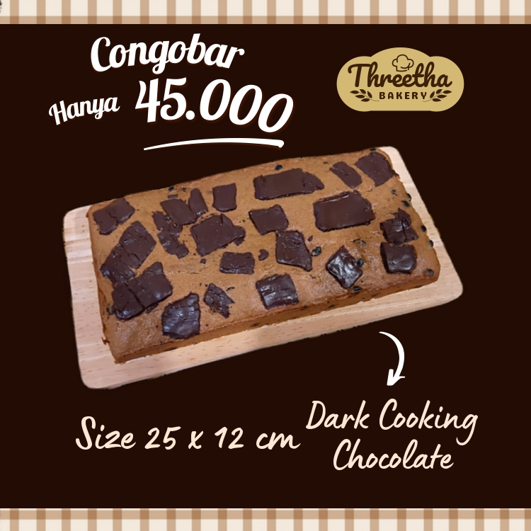 

Congobar Threetha Bakery 25x12 Dark Chocolate Cookies Bar Premium