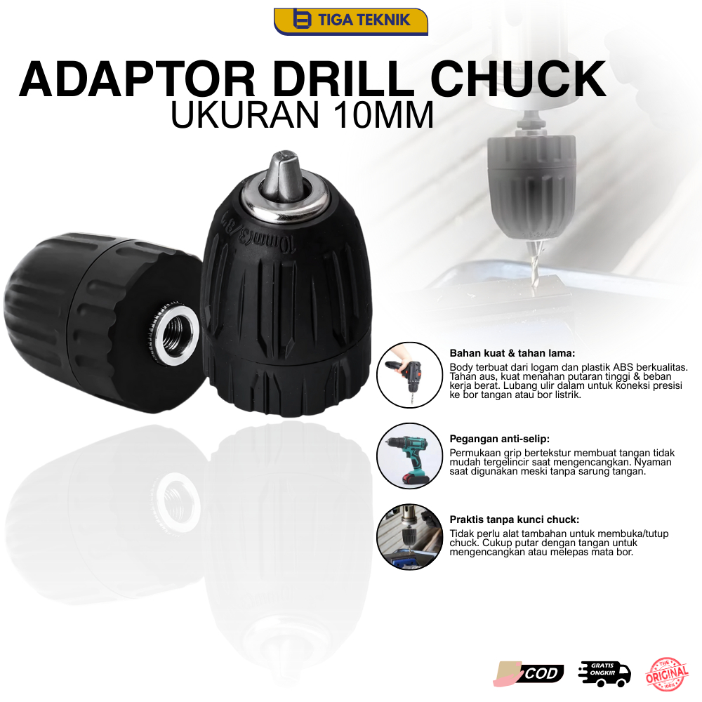 Adaptor Drill Chuck 10mm Keyless Drill Chuck Bor / Kepala Bor Cordless