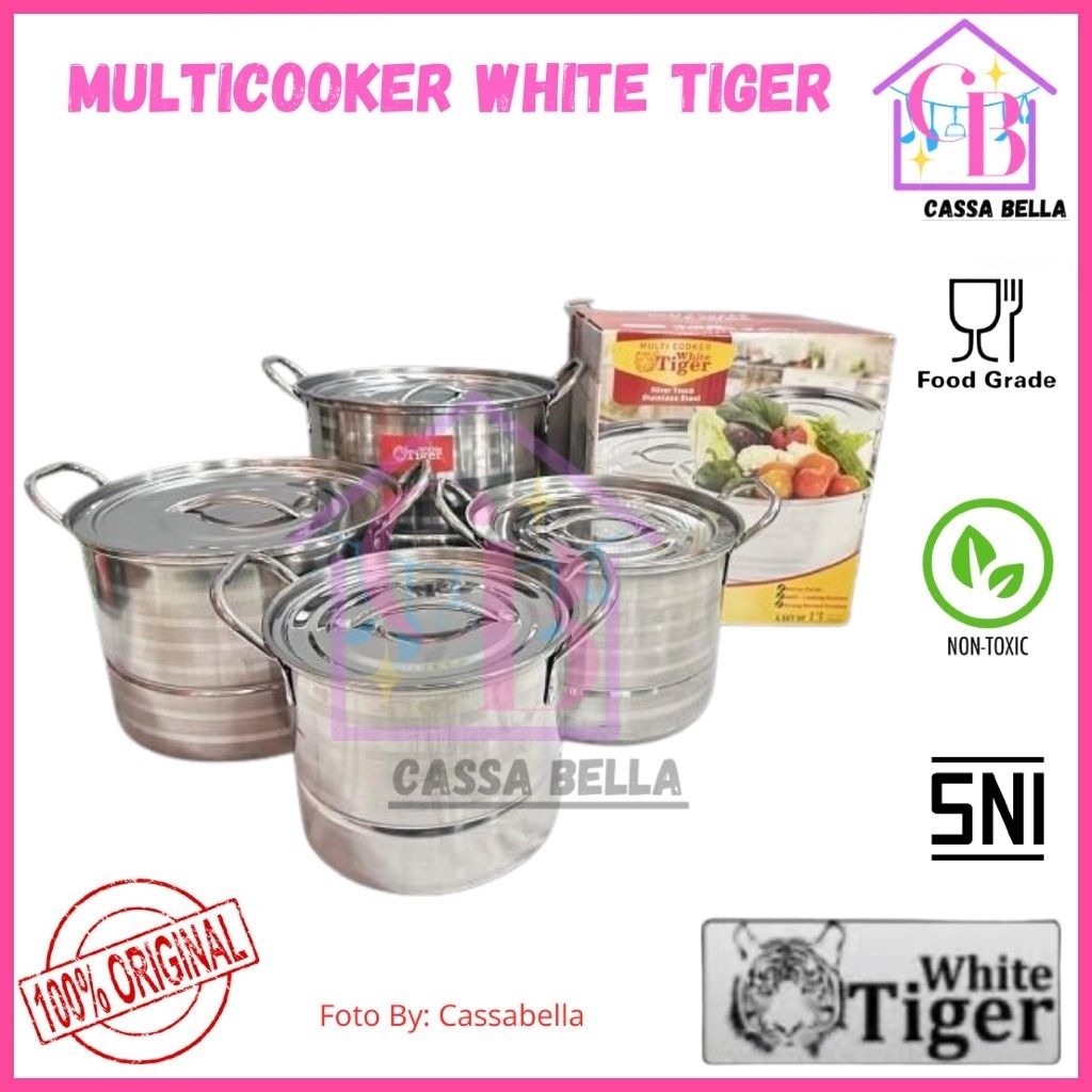 Multicooker Stainless White Tiger /Panci Stock Pot Plus Steamer White Tiger 4pcs / Panci Steamer 4pc