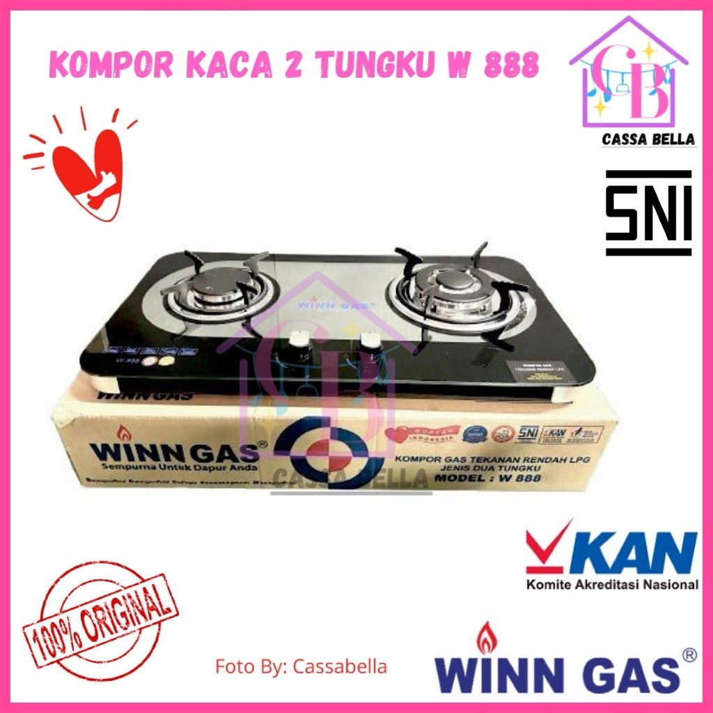Kompor Winn Gas 2 Tungku Kaca W 888 / Kompor Gas 2 Tungku Kaca W 888 / Kompor Kaca Winn Gas W 888