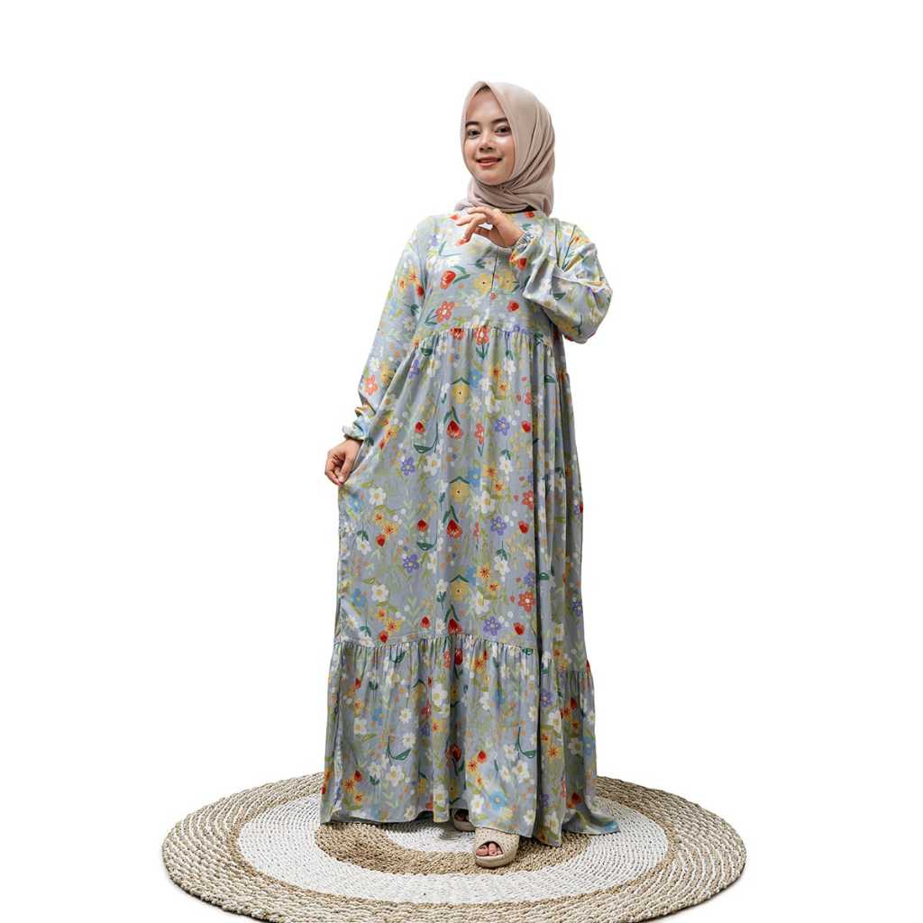 Gamis chatrine wanita motif Muslim Dress Syari Nyaman Hitam Katun Remaja Panjang Dewasa Salur Rayon 