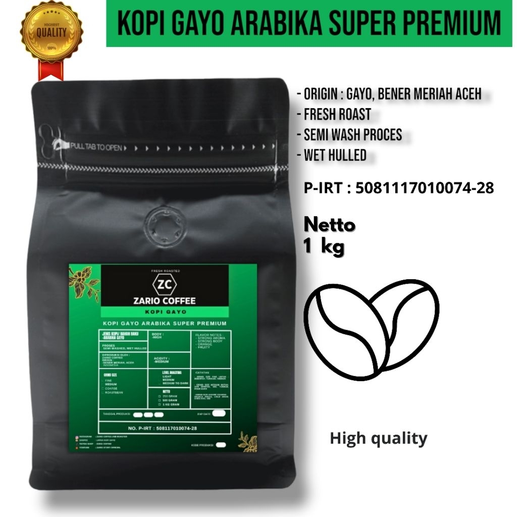 

Kopi Gayo Arabika Aceh Sup Premium - Fresh Medium Roast - Zario Coffee