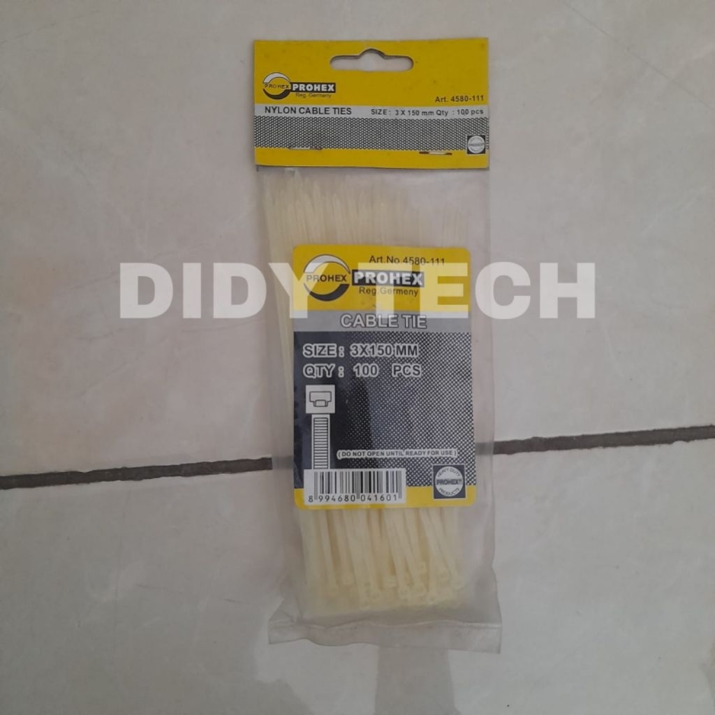 

Cable Ties Prohex Nylon ukuran 3×150mm isi 100pcs warna putih