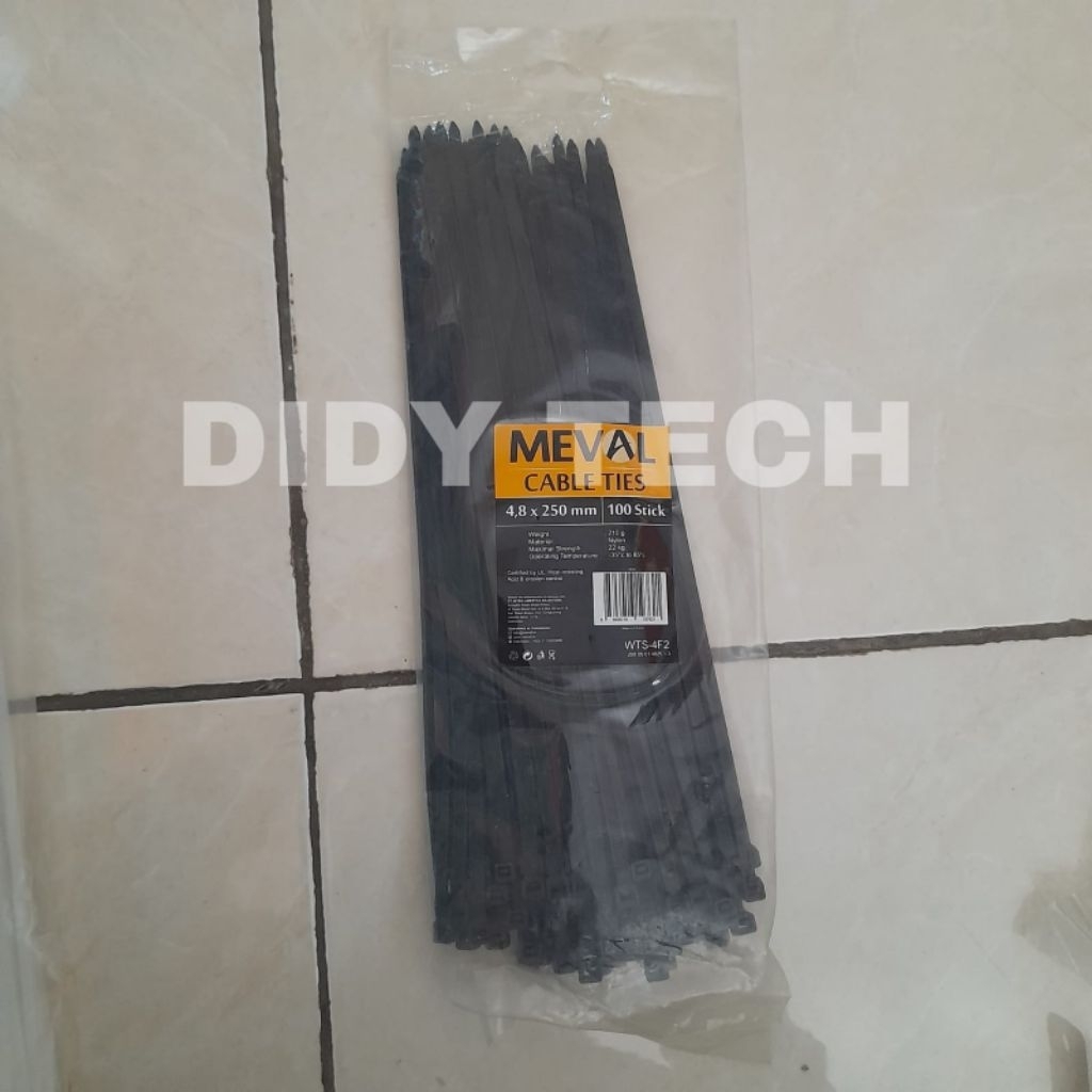 

Meval Cable Ties dengan ukuran 4.8 x 250 mm dan berisi 100 buah warna hitam