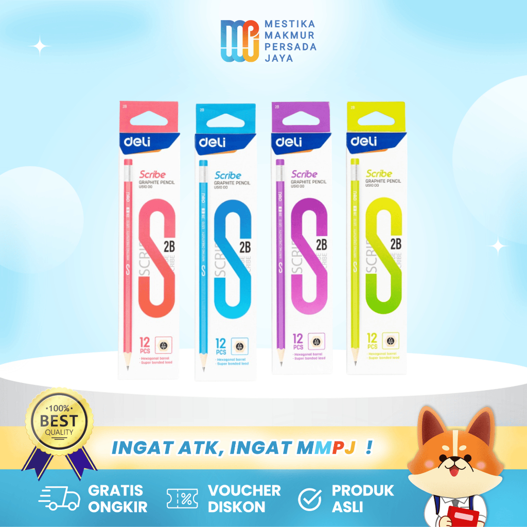 

Deli Graphite Pencil / Pensil Kayu 2B Dengan Penghapus EU51000