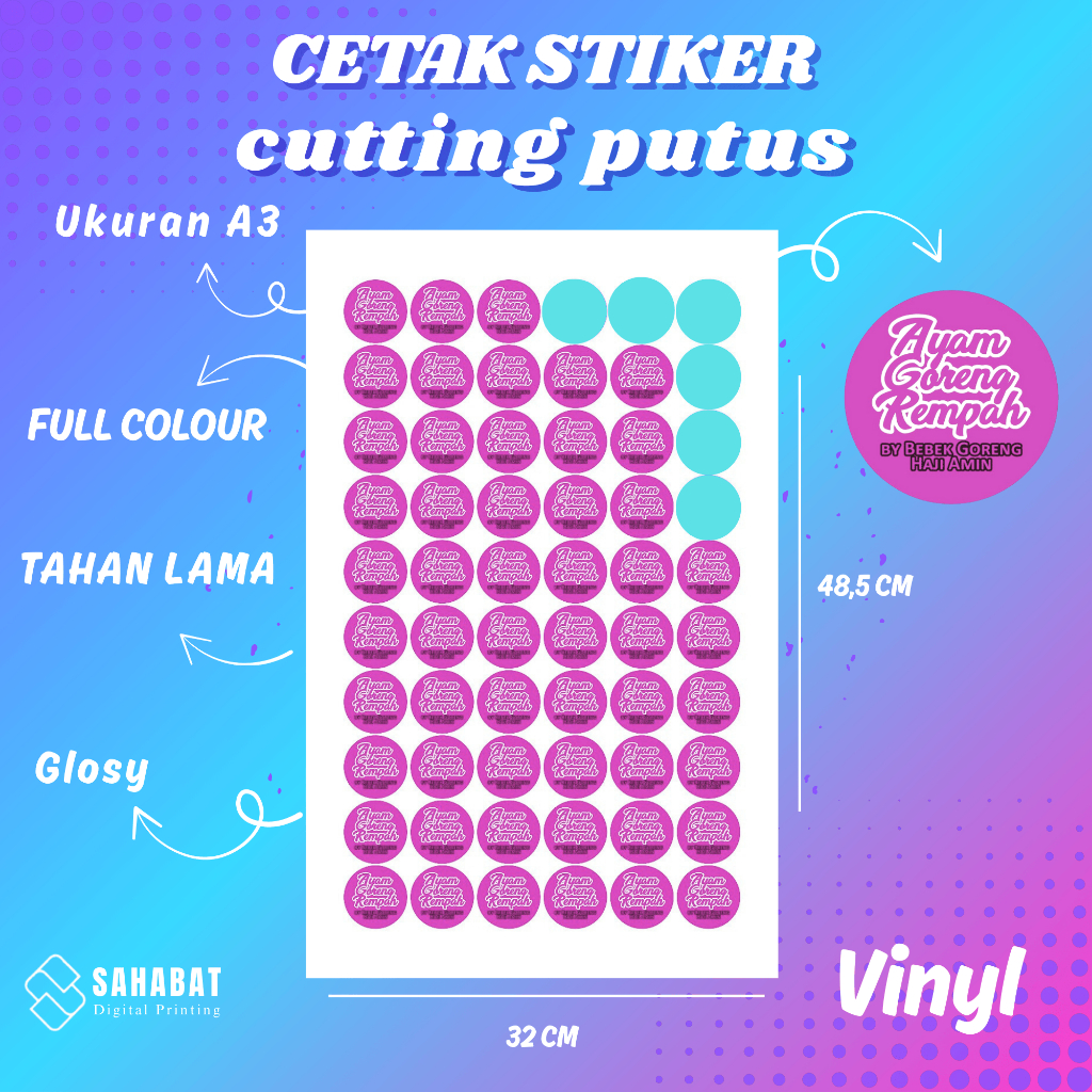 

(1 HARI JADI) Cetak Stiker/Label Termurah Kertas Chromo/Vinyl Plus Cutting Putus Diecut