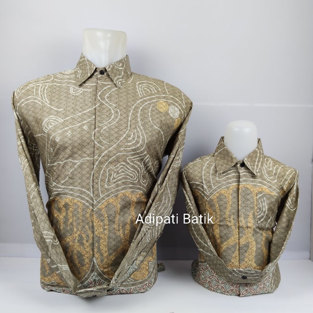 Batik Pasangan Bapak Anak Laki-laki Warna Mocca Krem Bahan Katun Premium