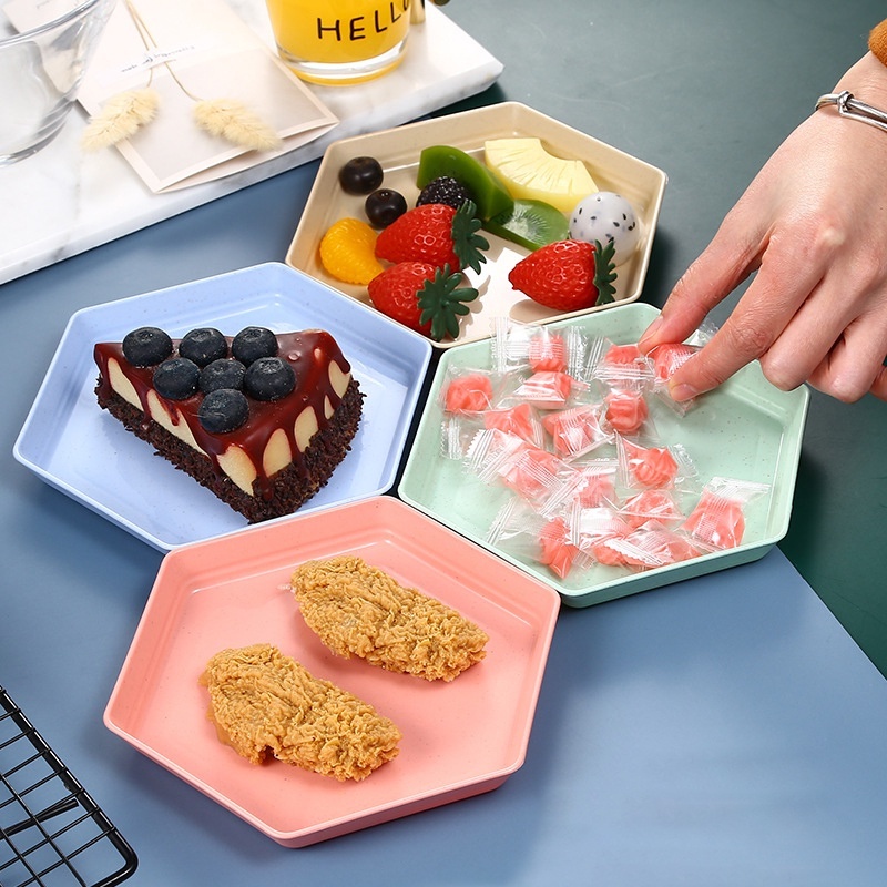 Lepek Piring Saji Plastik Wadah Hidangan Aneka Makanan Snack Buah Sayur Bentuk Segi Enam