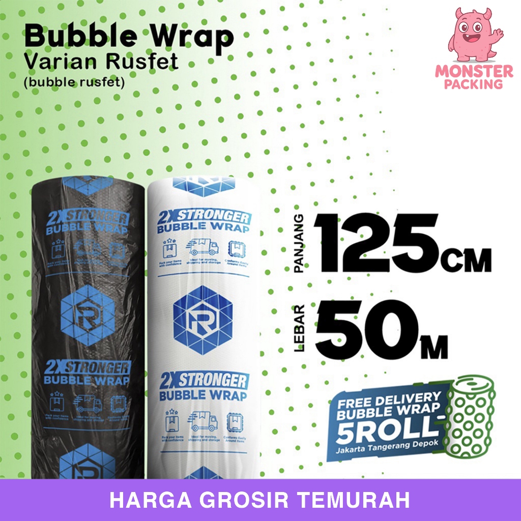 

Bubble wrap 125cm x 50m Rusfet Coreless Plastik Bubblewrap Roll Stronger