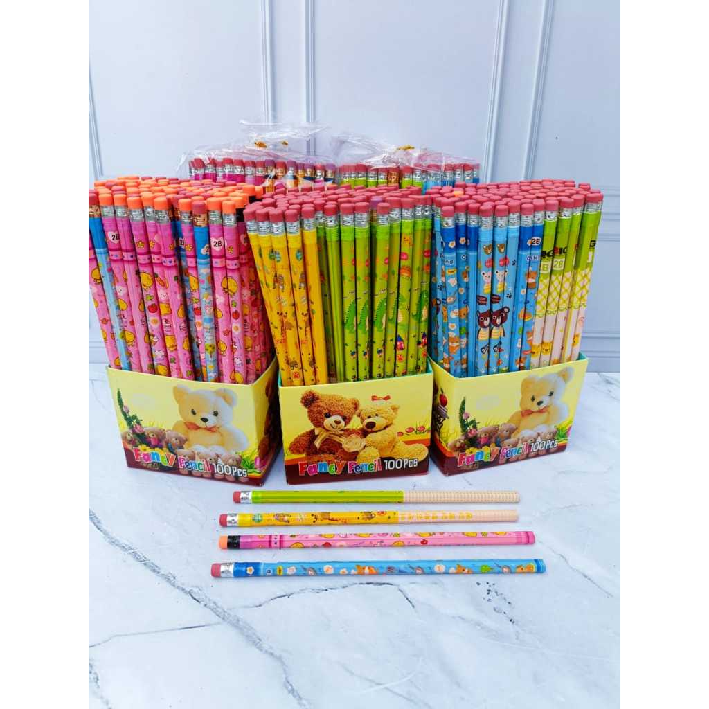 

100 PCS PENSIL 2B KARAKTER FANCY ADA PENGHAPUS ISI 100 PCS