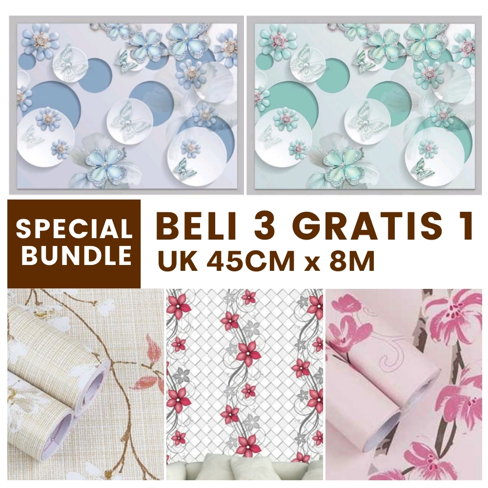 Wallsticker Wallpaper Dinding Bunga Mawar Pink Tosca Aesthetic Wolpeper Tembok Kamar SPECIAL BUNDLE