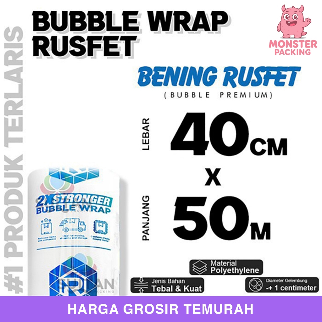 

Plastik Bubble Wrap 40cm x 50m RUSFET BENING Bubblewrap TERMURAH / ROLL
