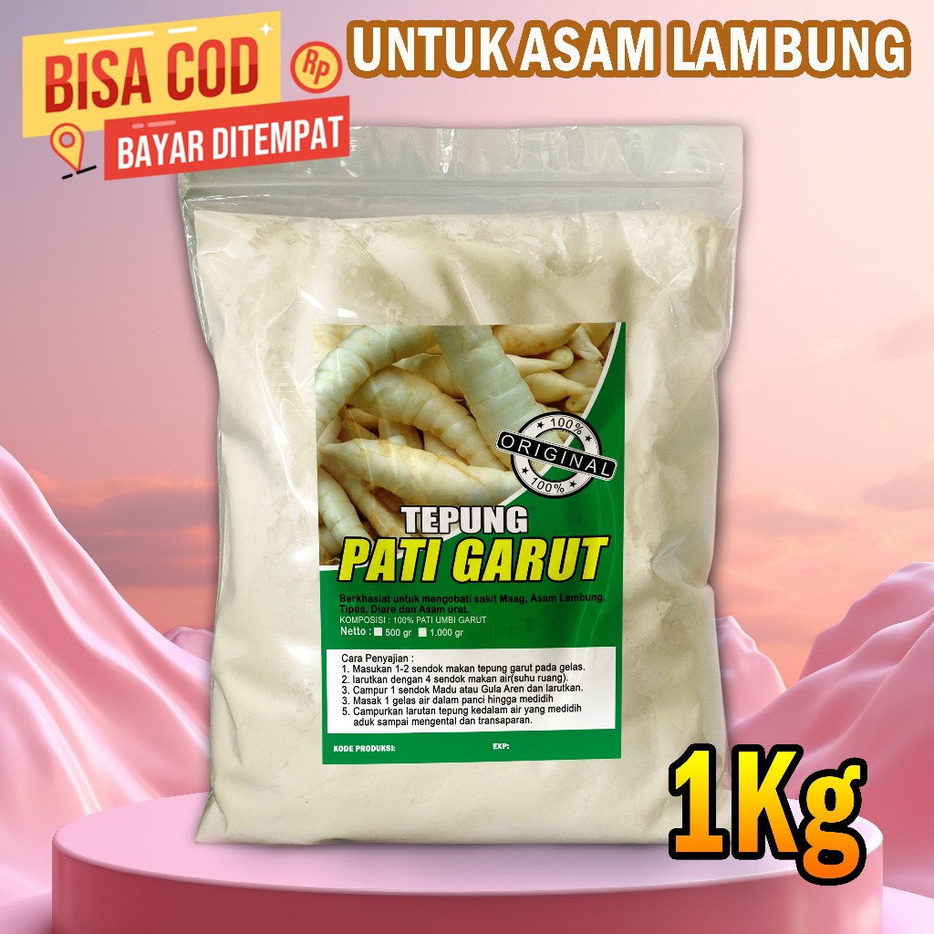 

TEPUNG PATI GARUT 1kg - Tepung Garut Asli Organik untuk asam lambung , meredakan MAAG dingin di lambung