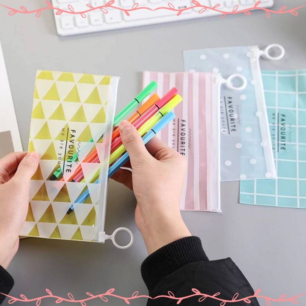 

Tempat Pensil Pulpen Transparan Ziplock Karakter Serbaguna Pouch Zip Lock Penyimpanan Kosmetik Pouch Zipper Pencil Case