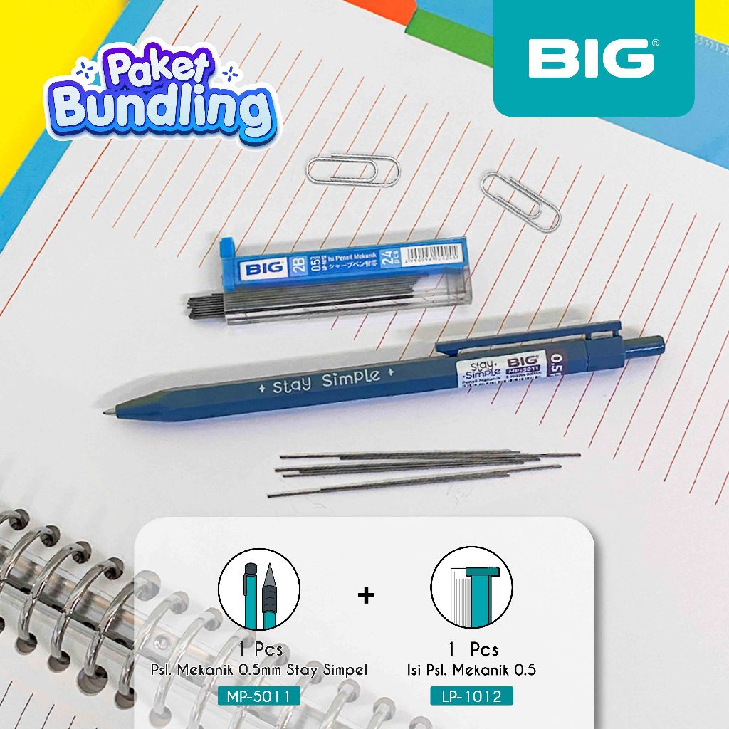 

BIG Pensil Mekanik Mechanical Pencil 2B 0.5 mm Stay Simple MP-5011 1 Pcs & Isi Pensil Mekanik 0.5 LP-1012 1 Pcs