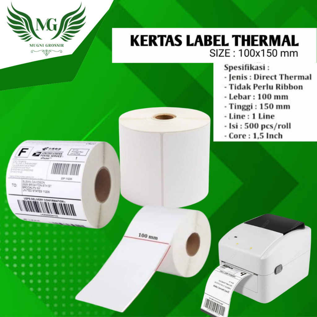 

Kertas Thermal 100x150mm isi 500 Pcs A6 Roll Kertas Label paket printer termal