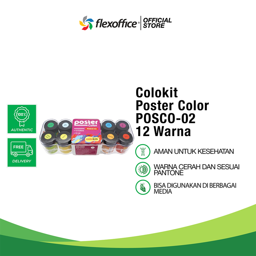

FlexOffice Colokit Poster color PASCO-02 12 Warna/Set cat poster warna cerah cantik mudah digunakan