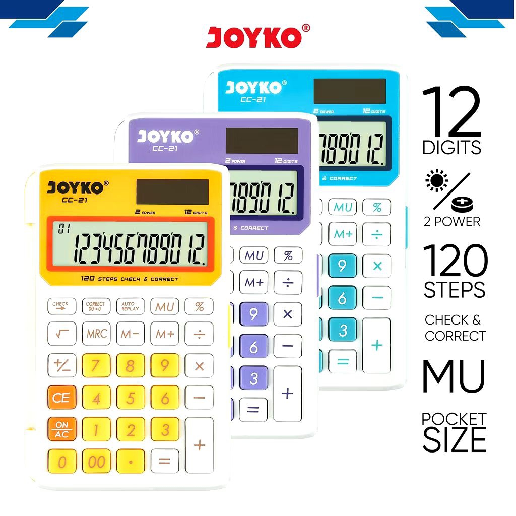 

Joyko CC-21 | Calculator | Kalkulator Pocket| Kalkulator 12 Digits Check Correct