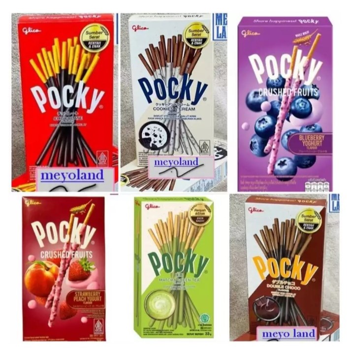 

Glico Pocky Assorted Flavour 33-47 gr Snack Halal / Biskuit Bersalut Coklat Rasa Biskuit stick