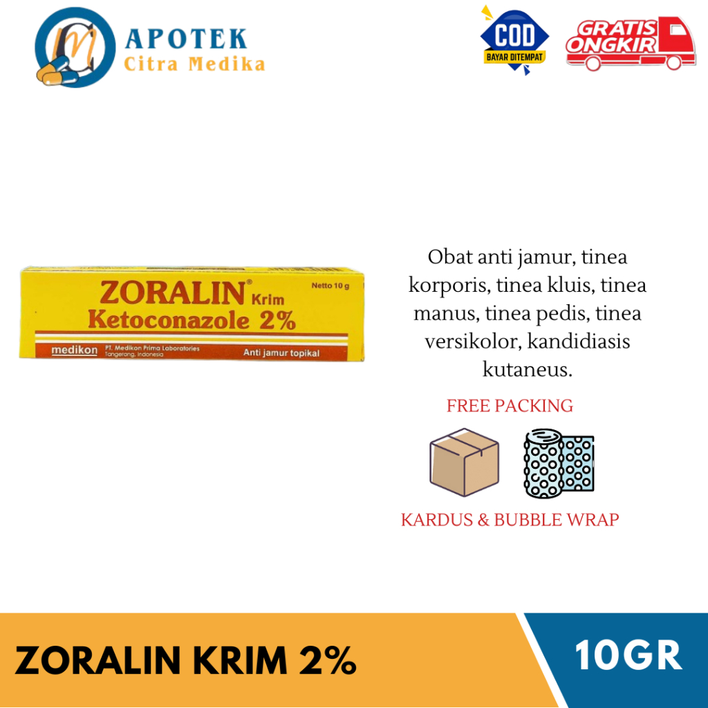 Zoralin Krim 2% 𝟏𝟎𝐆𝐑 - Obat Anti Jamur Mengatasi Gatal-Gatal Akibat Jamur, Kurap Kudis dan Panu