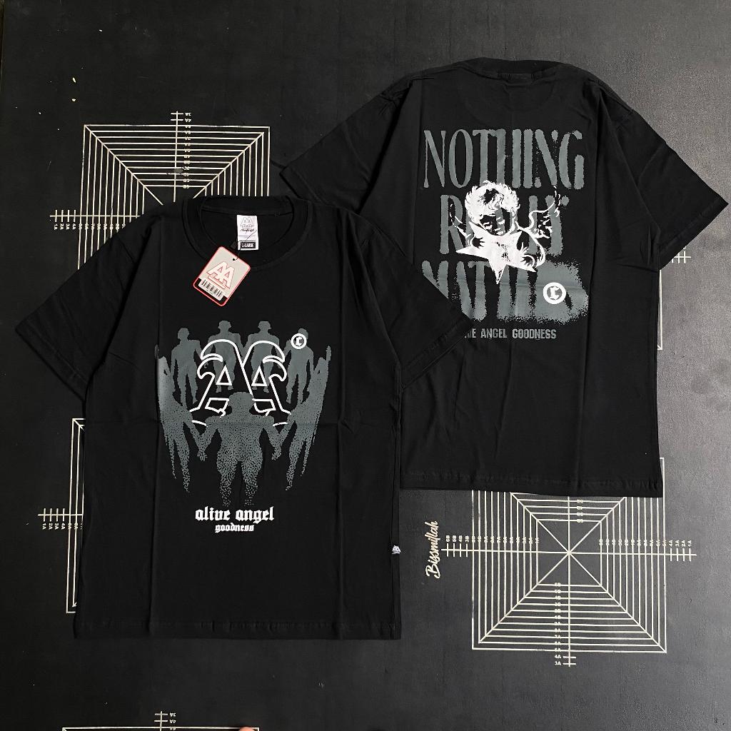 Kaos Streetwear World Wide Art People Nothing Original Alive Angel Goodness Wear Company Black Tee R