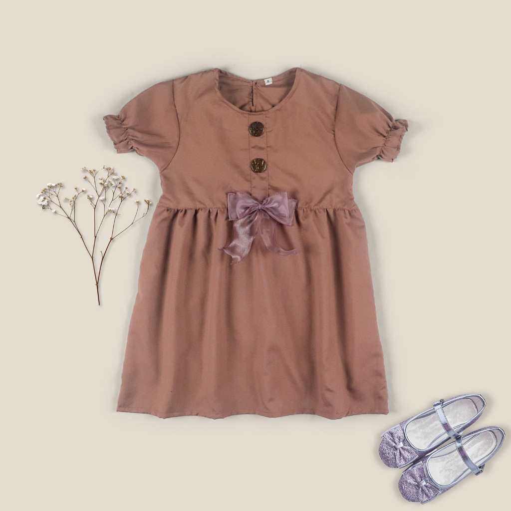 Gaun Dress Atasan Anak perempuan Umur 3-8 tahun Pita kancing Yummy
