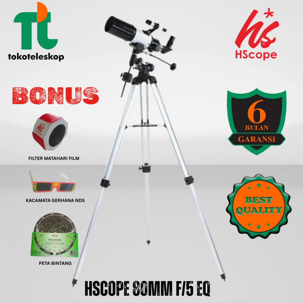 Teropong Bintang HScope 80mm F/5 EQ | Teropong Bintang | Teleskop Bintang | Teleskop Astronomi | Tel