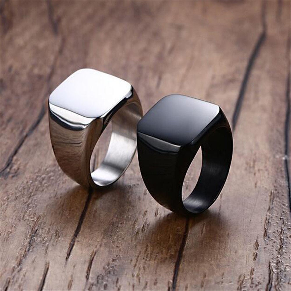 Cincin Segi 4 Polos Alloy Lapis Chrome Murah / Cincin Kotak Persegi Hitam Simple Casual Bahan Tebal 