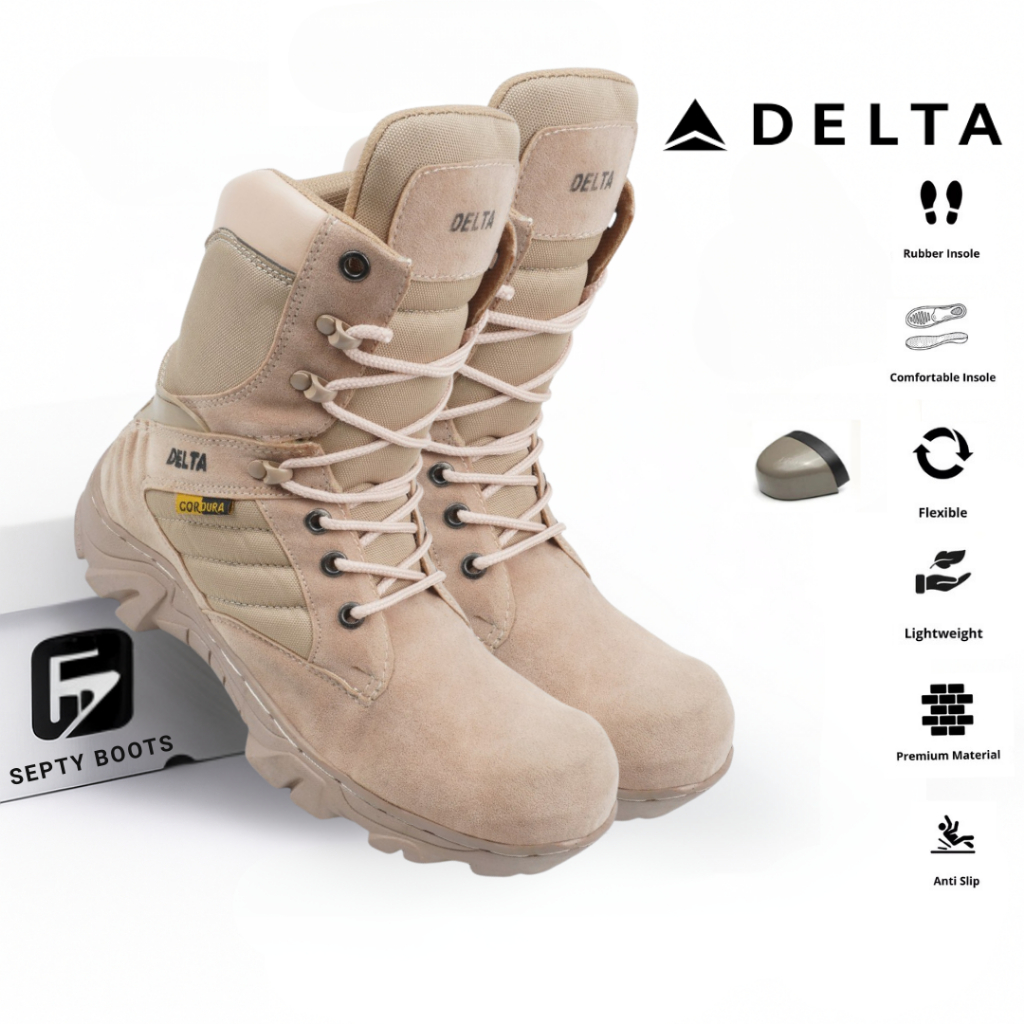 SEPATU DLT CORDURA TACTICAL SEPATU BOOTS PRIA SEPATU SAFETY UJUNG BESI HITAM CREAM