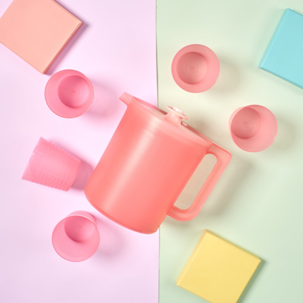 Teko Yeppo Set of 5 Glass Pink / Teko Plastik / Teko Set / Teko Beranak