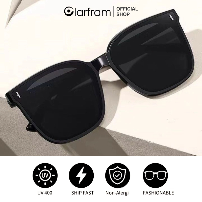 Clarfram Kacamata Hitam Wanita Pelindung UV Wajah Besar Wajah Bulat Tipis
