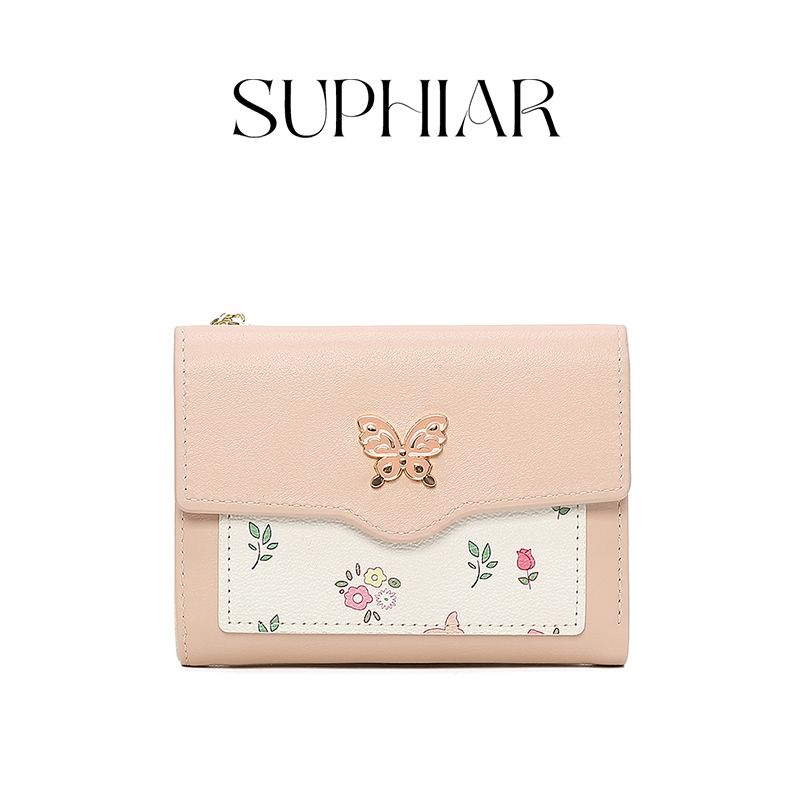 Suphiar 2025 Model Baru Dompet Dua Lipat dengan Desain Elemen Warna Paduan Bunga Kupu-kupu dan Banya