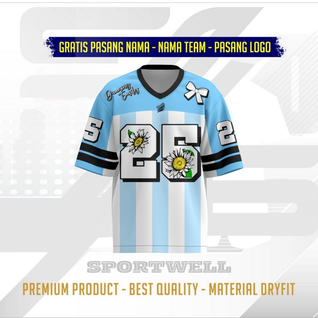 Jersey Rugby Blue Flower Full Printing Premium Jersey Coquette Jersey Rugby