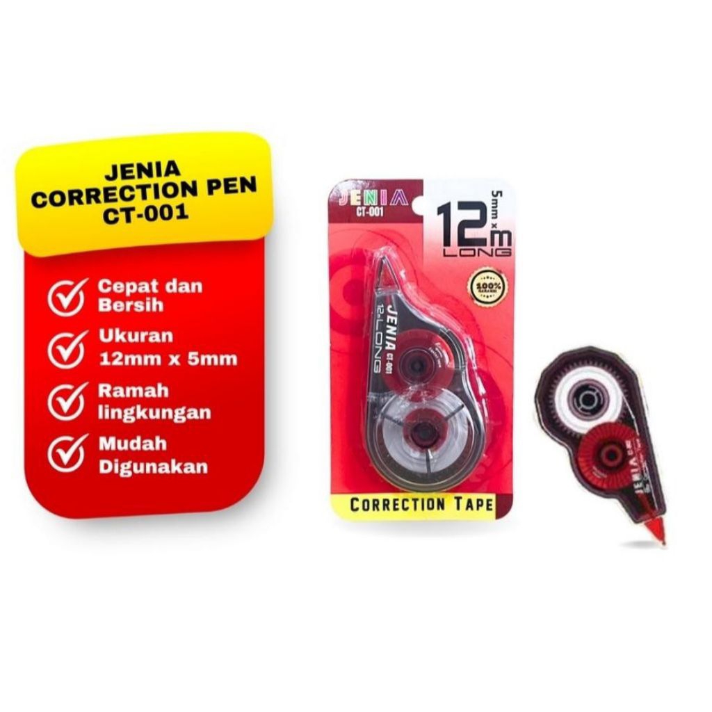 

CorrectionTape / Tip - Ex Kertas Roll Jenia CT - 001 12m x 5mm - 1 lusin isi 12 pcs