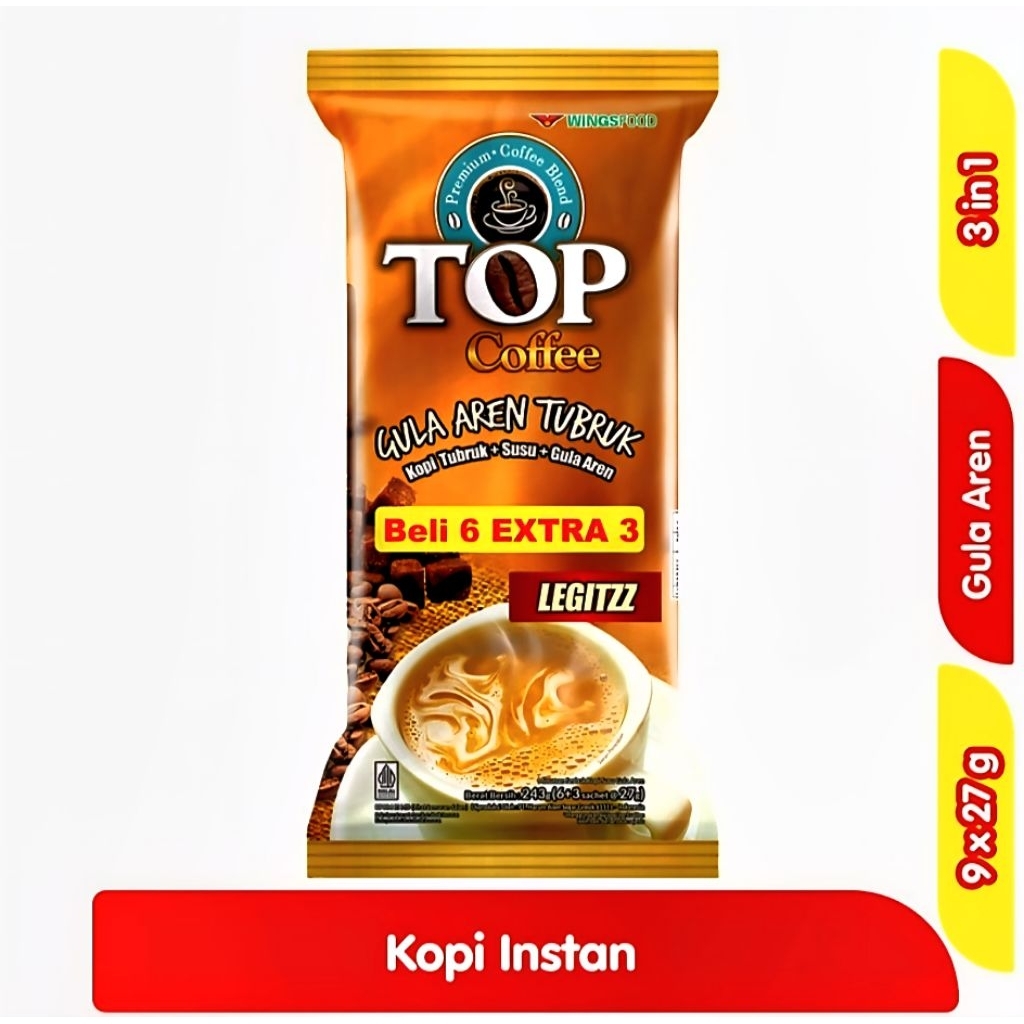 

TOP COFFEE GULA AREN TUBRUK LEGITZZ KOPI INSTAN 9x27gr