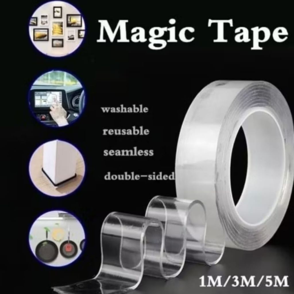 

Double Tape Nano Isolasi Solatip Bening Panjang 1 meter 2 sisi Perekat Waterproof Transparan