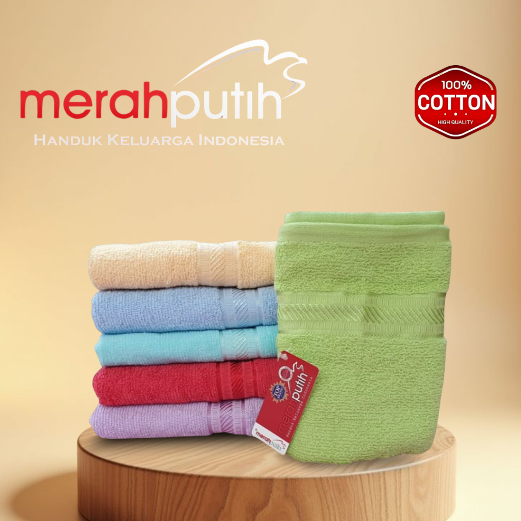 ORI. HANDUK MERAH PUTIH NEW CALOUR UK 50X100CM / 100% CATTUN