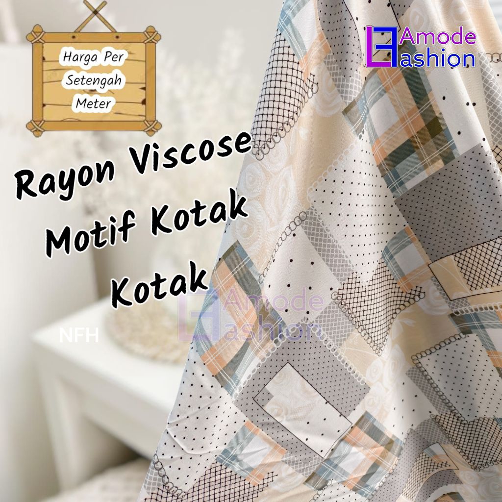 Kain Katun Rayon Viscose Premium Motif Kotak Kotak