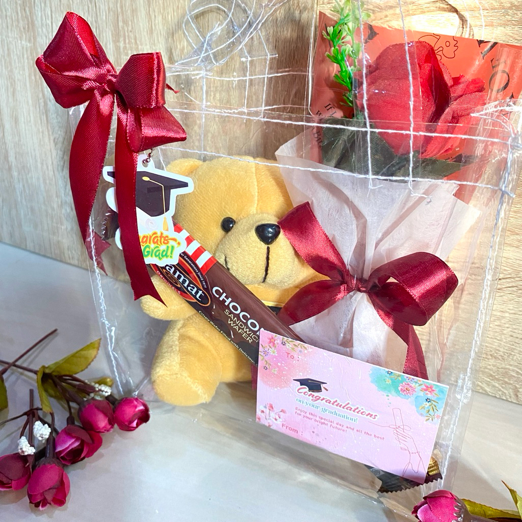 Stellarspace16 Hampers Boneka Single Buket Tas Mika Transparan Ukuran Sedang Hampers Wisuda