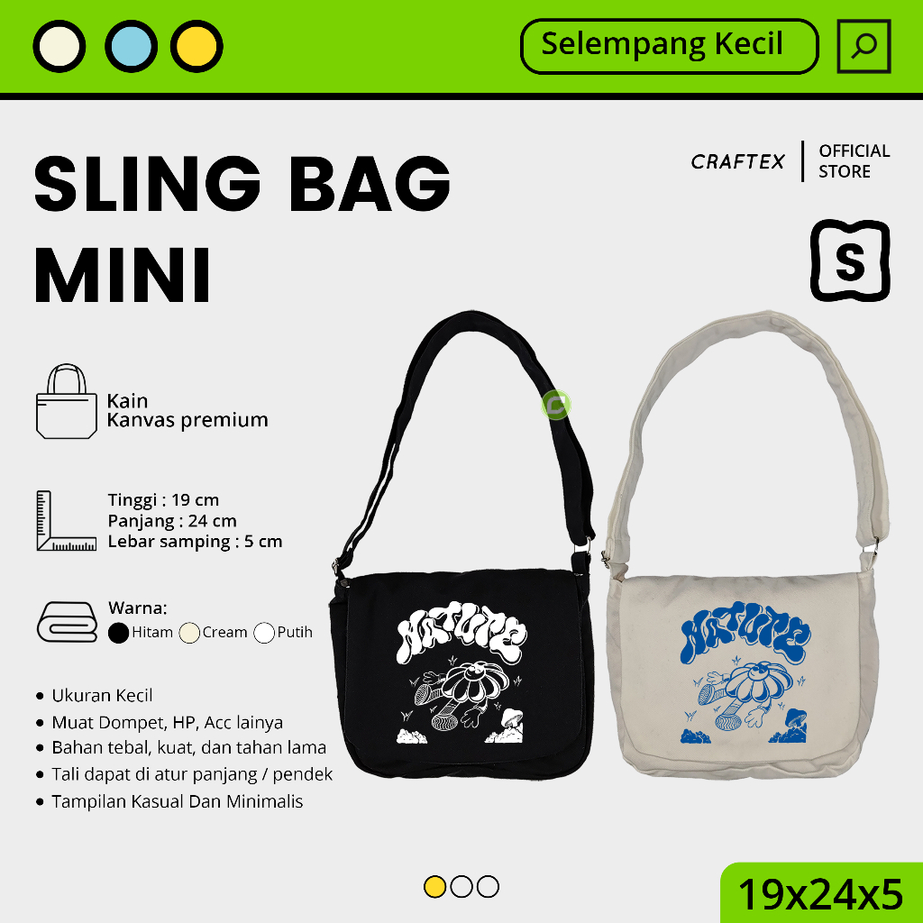 BIG PROMO Tas Selempang Mini Kanvas Unisex Hitam Putih