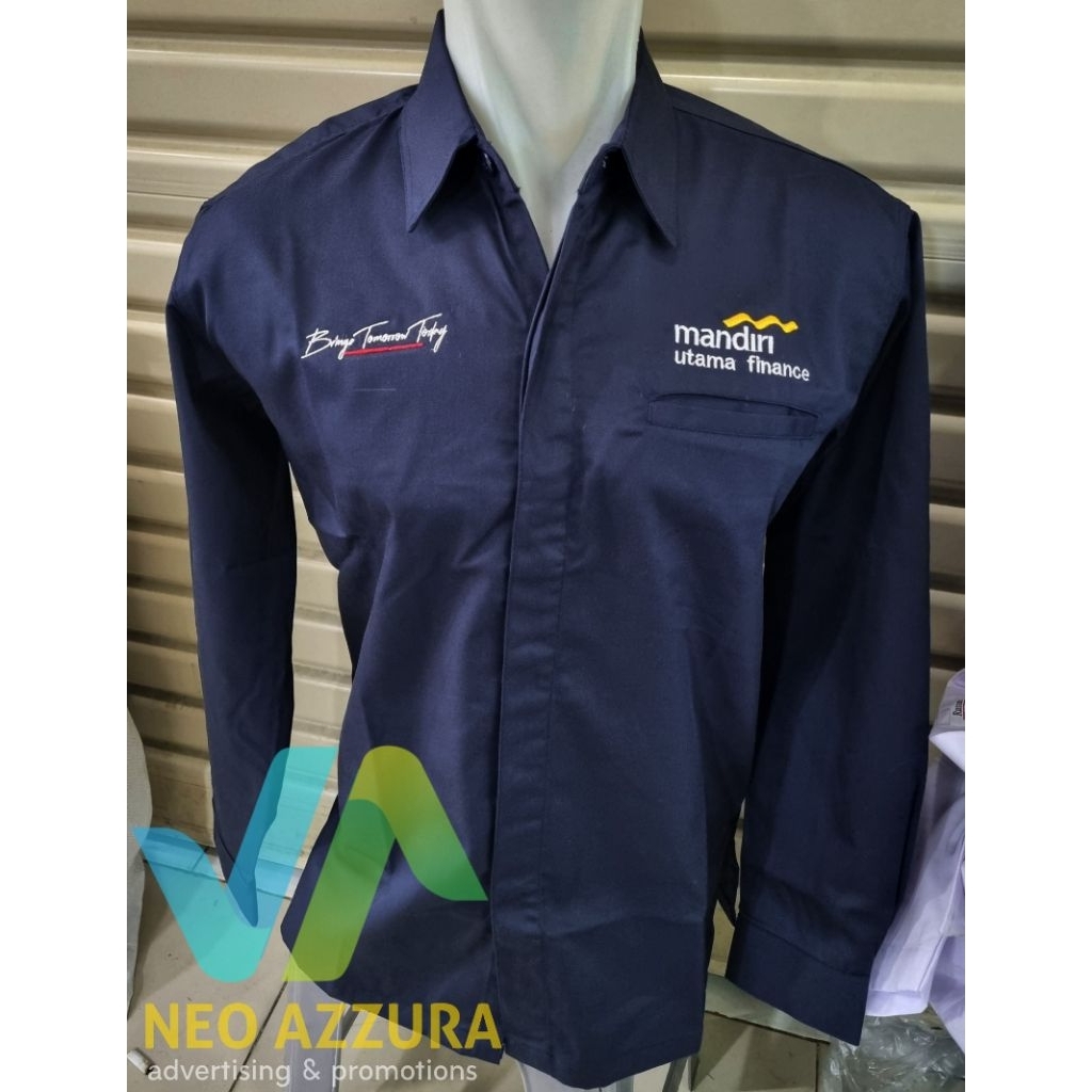 Kemeja seragam kerja BANK MANDIRI brings tomorow today pria/wanita lengan panjang | polos & formal
