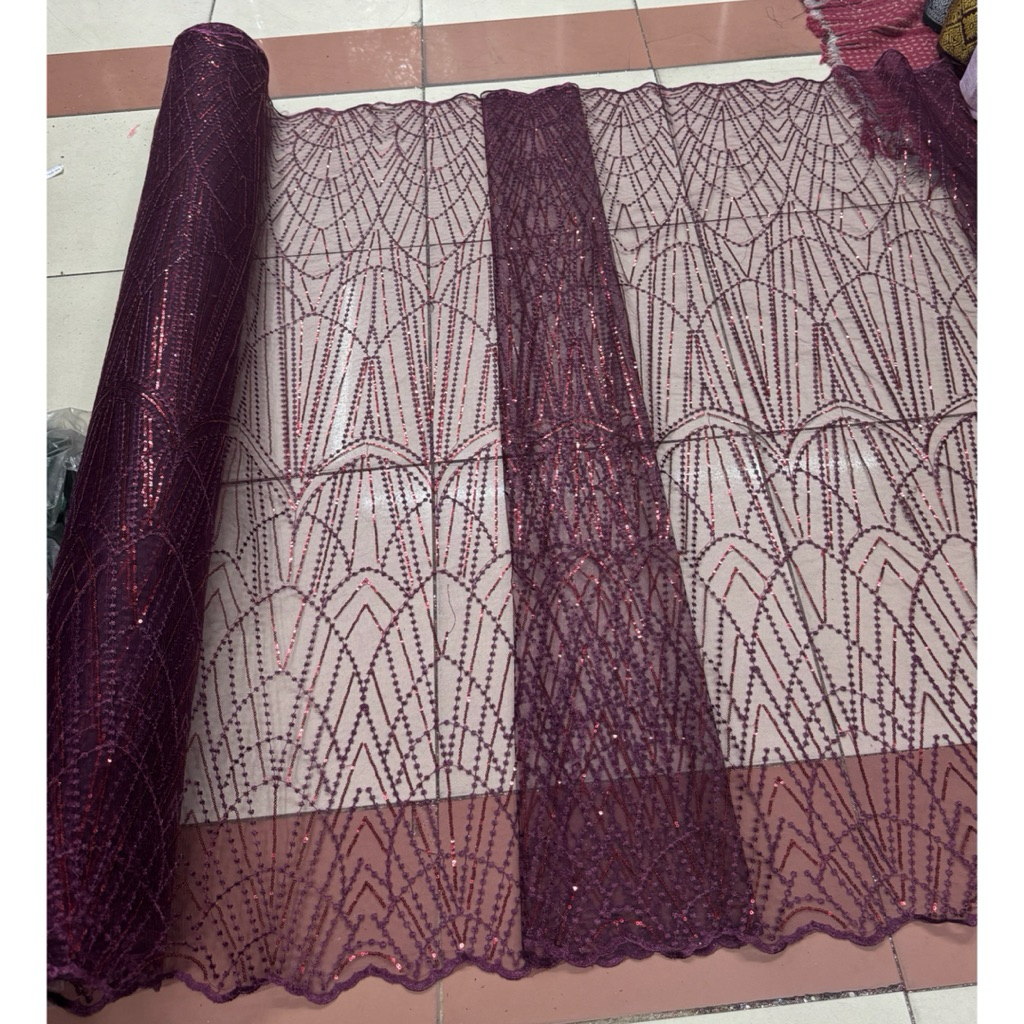 Kain bahan Tulle akar Payet Sepangle (PIRAMID) / bahan brokat akar Payet/bahan Bridesmaid.