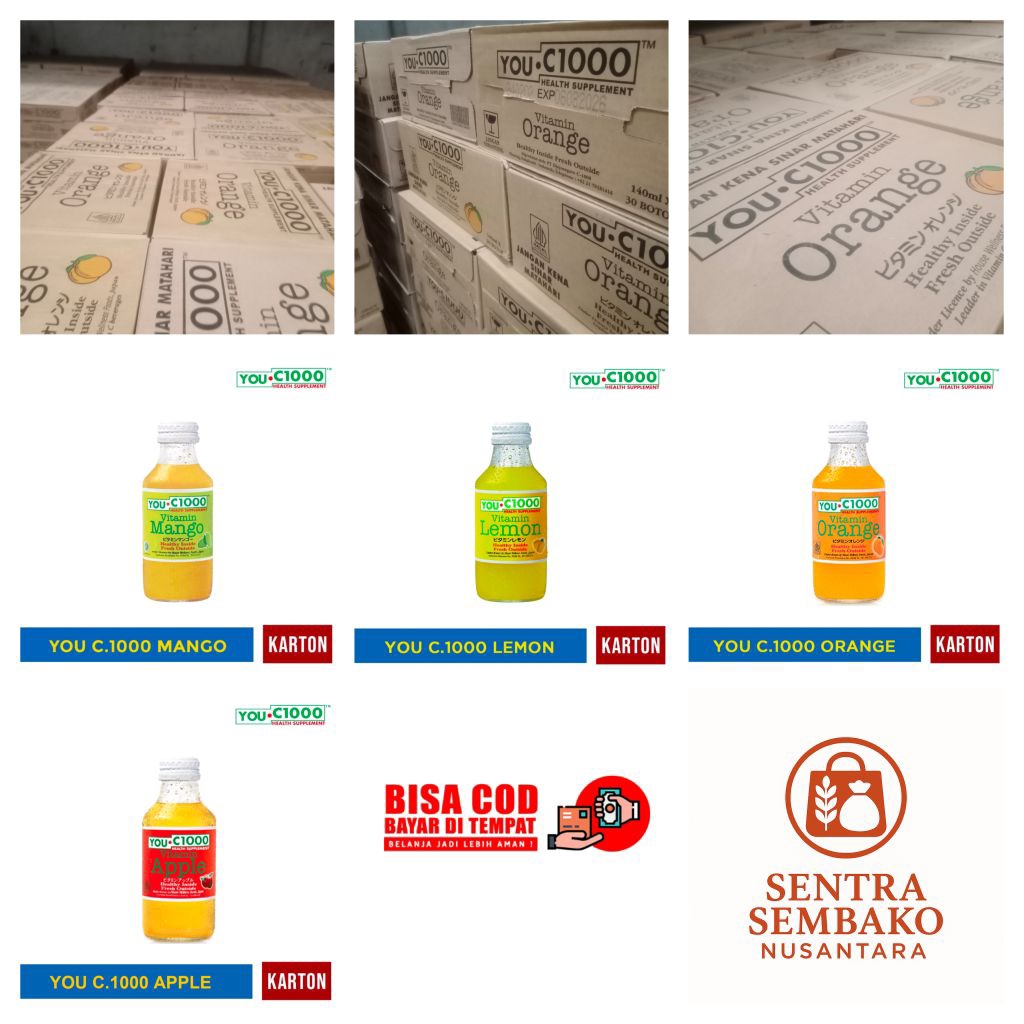 

YOU C.1000 Vitamin C 140ml – 1 Karton Isi 30 Botol (Orange, Lemon, Apple, Mango) | Packing Aman | Halal | BPOM | Segel Pabrik | Garansi Pecah
