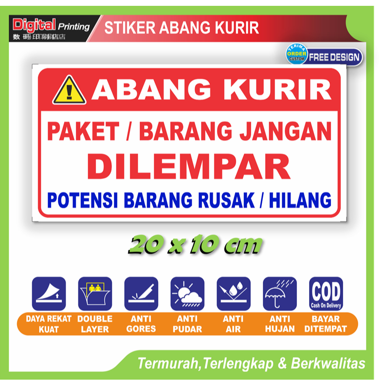 

Stiker tulisan paket barang jangan dilempar sticker peringatan abang kurir antar paker pintu pagar