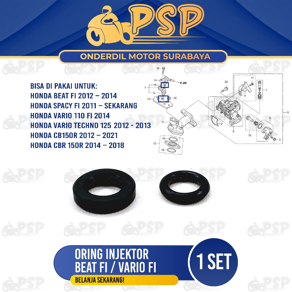 Oring Injektor Beat FI (Set Isi 2) - O Ring Karet Seal Injector Injeksi CB150R Vario 110 FI Spacy FI