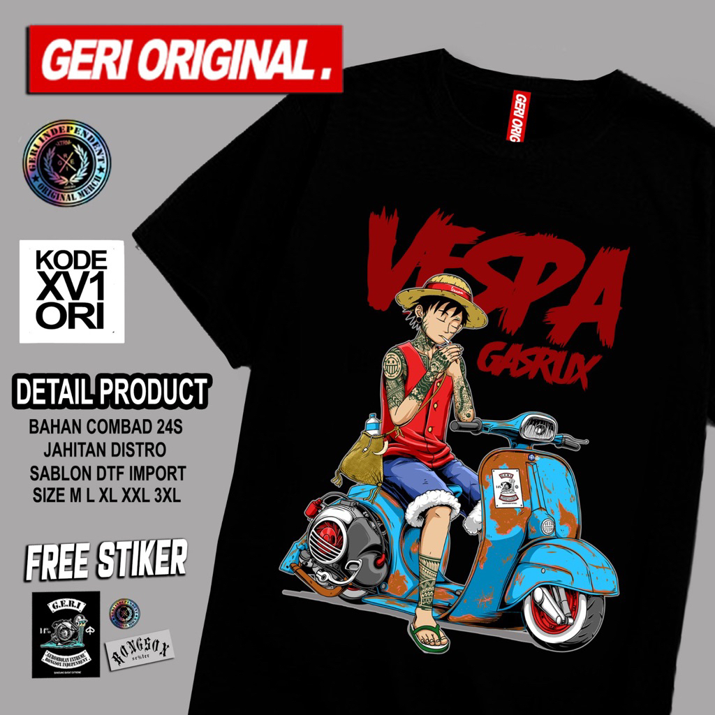 KAOS GERI ORIGINAL - ONEPIECE VESPA GASRUX HITAM