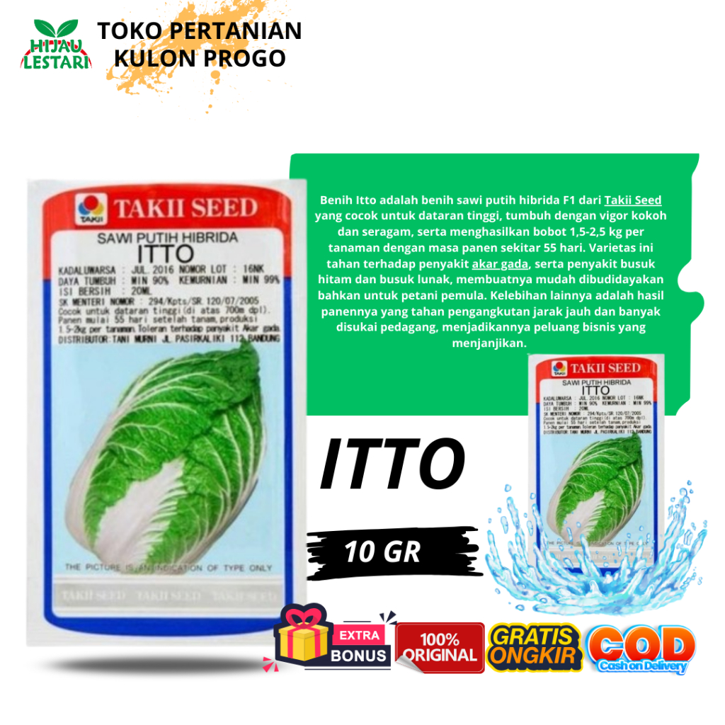 Taki Seed Sawi Putih Hibrida ITTO BENIH SAWI PUTIH ITTO KEMASAN 10 GRAM