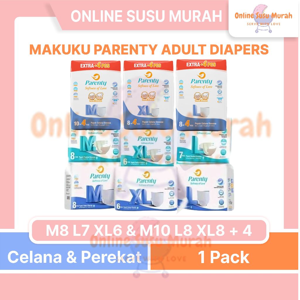 MAKUKU PARENTY POPOK DEWASA SOFT PANTS TAPE M 8 L 7 XL 6 M 10+4 L 8+4 XL 8+4 ADULT DIAPERS PPKS