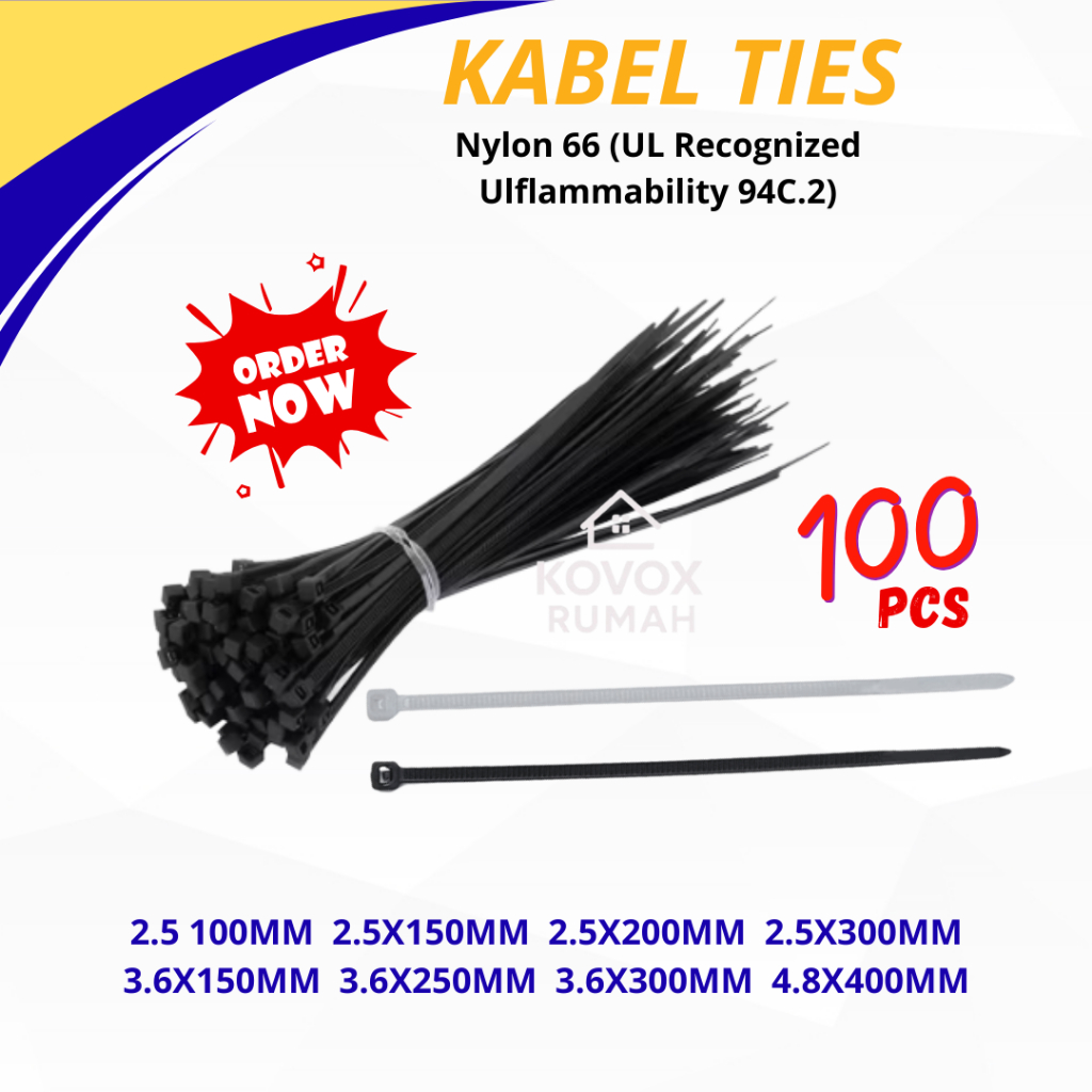 

Kabel Ties Nilon MURAH Nylon Cable Tie Hitam Putih 1 pack isi 100pcs